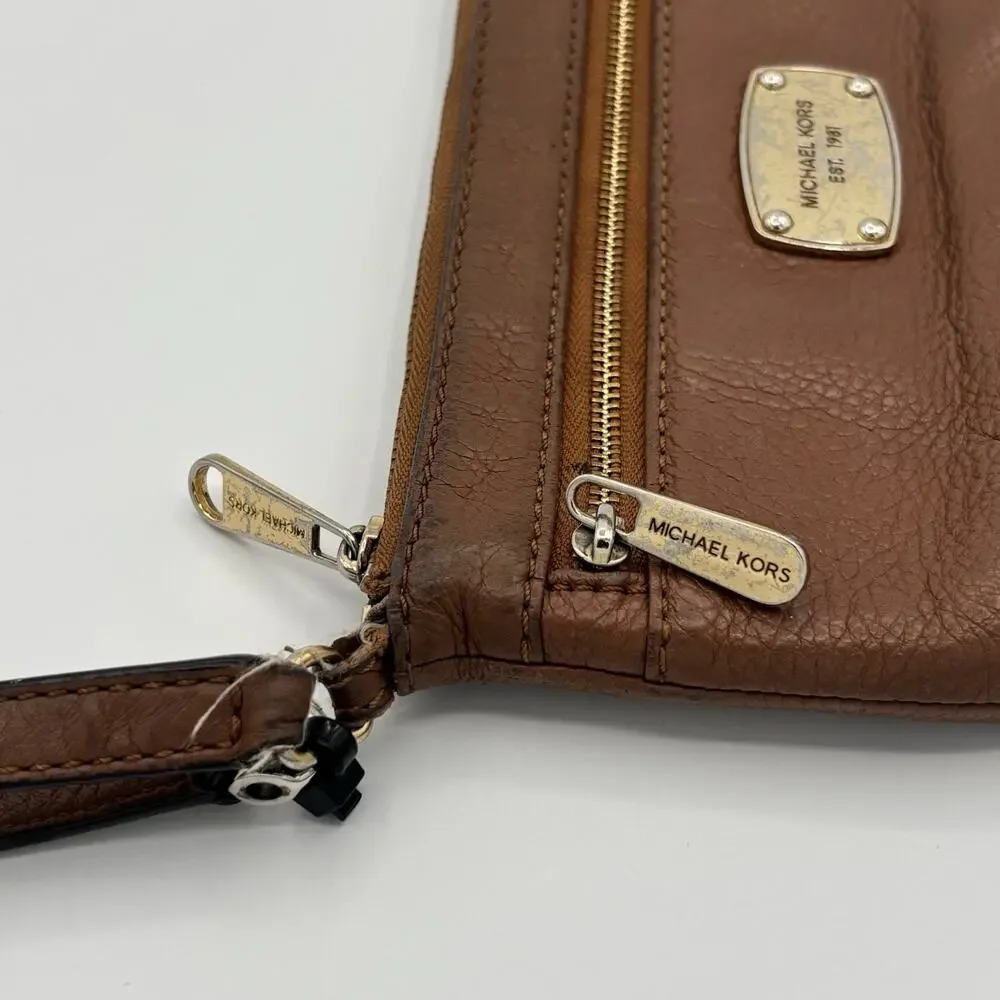 Michael Kors Jet Set Large Pebbled Leather Wristlet w/ Gold Tone Hardware